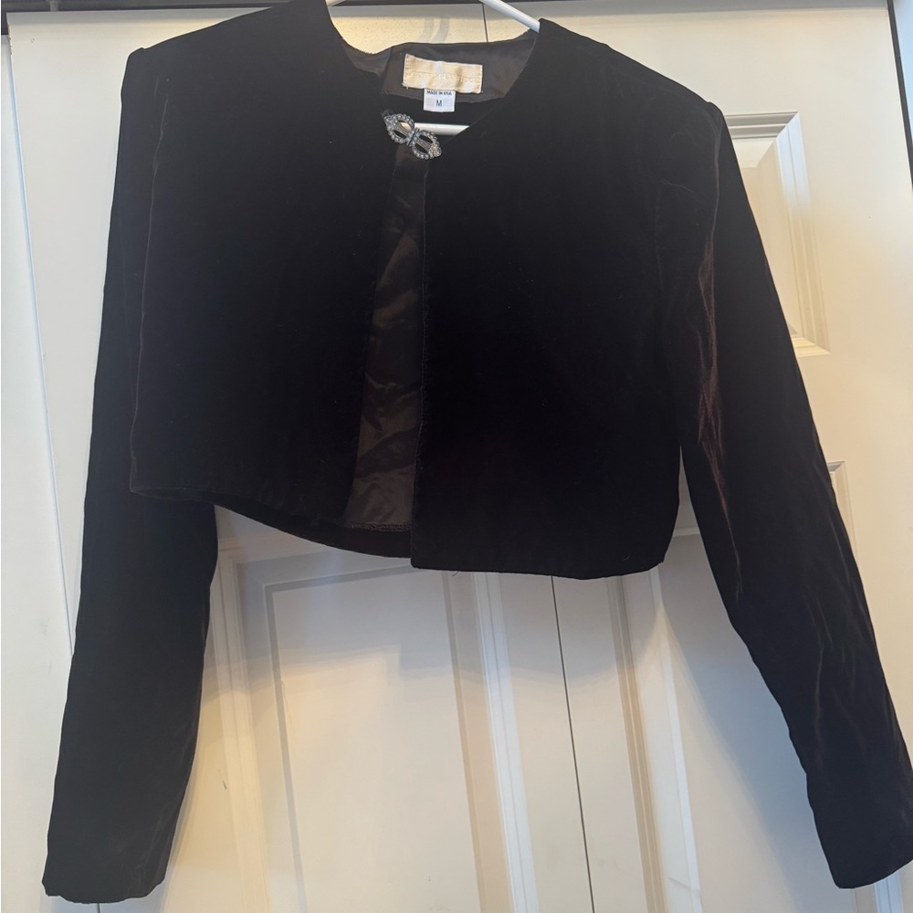 Vintage 80s 90s Scott McClintock Black Velvet Shrug Short Jacket Jewel Medium